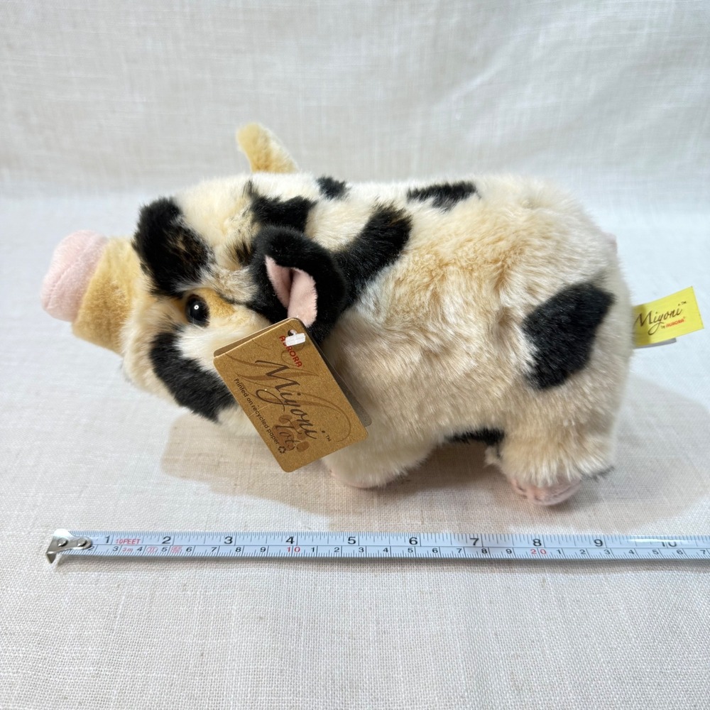 Aurora Miyoni Tots Spotted Pig Plush Stuffed Animal Cream Black Realistic NWT - Picture 4 of 5